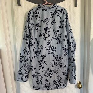 Lands' End Light Blue Top with Navy Floral Pattern